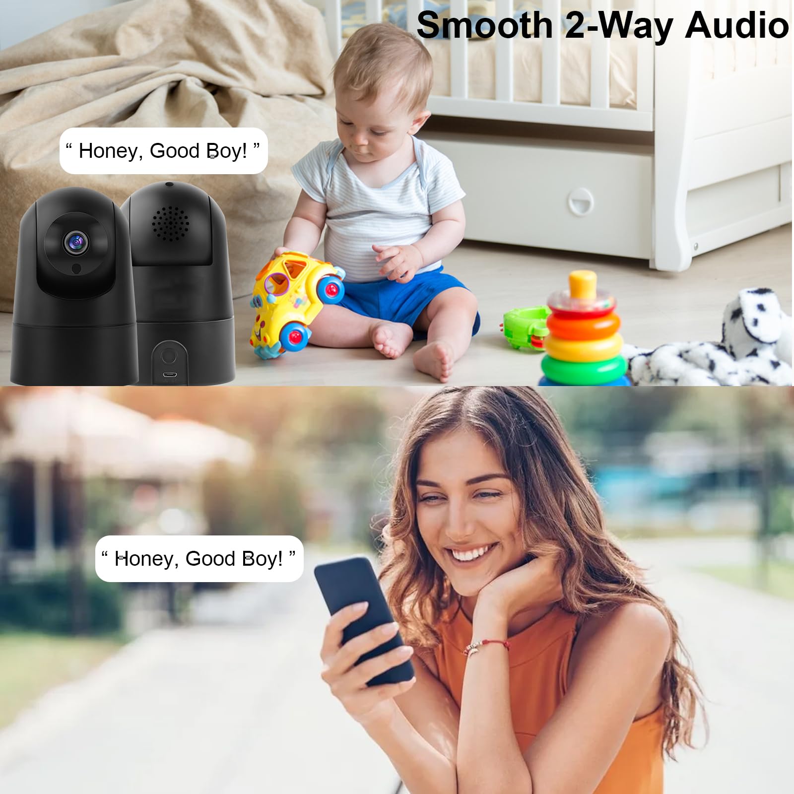 BlessFly indoor camera two-way audio for real-time conversations with family or pets.