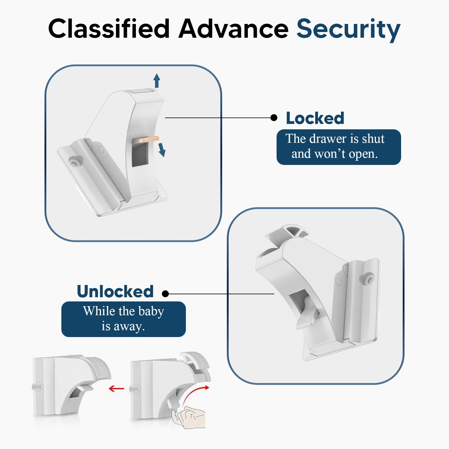 Blessimo hidden cabinet lock design keeps hardware invisible to kids.