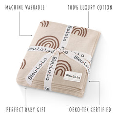 Bleu La La rainbow-taupe blanket shown with crib decor for cozy nursery vibe.