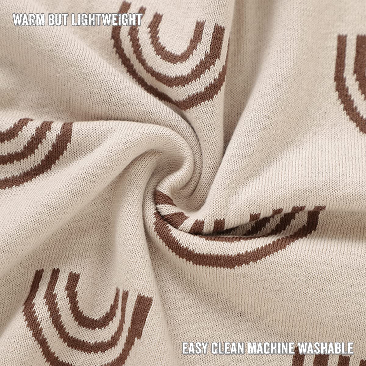 Bleu La La machine-washable rainbow-taupe baby blanket with plush toy.