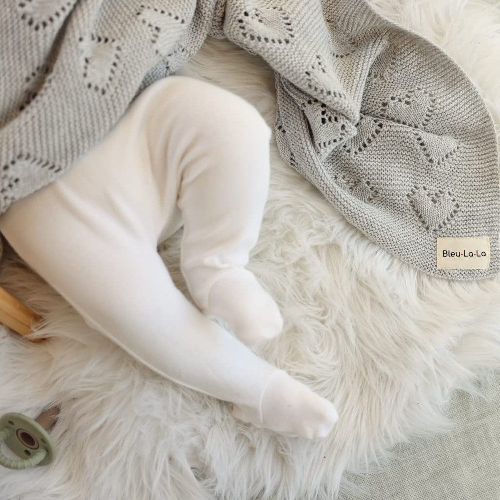 Bleu La La Heirloom Knit Heart blanket monogram ribbon packaging adds a refined gifting touch.