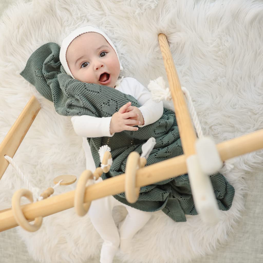 Bleu La La Heirloom Knit Heart blanket nursery decor adds warmth and charm to any crib or bassinet.