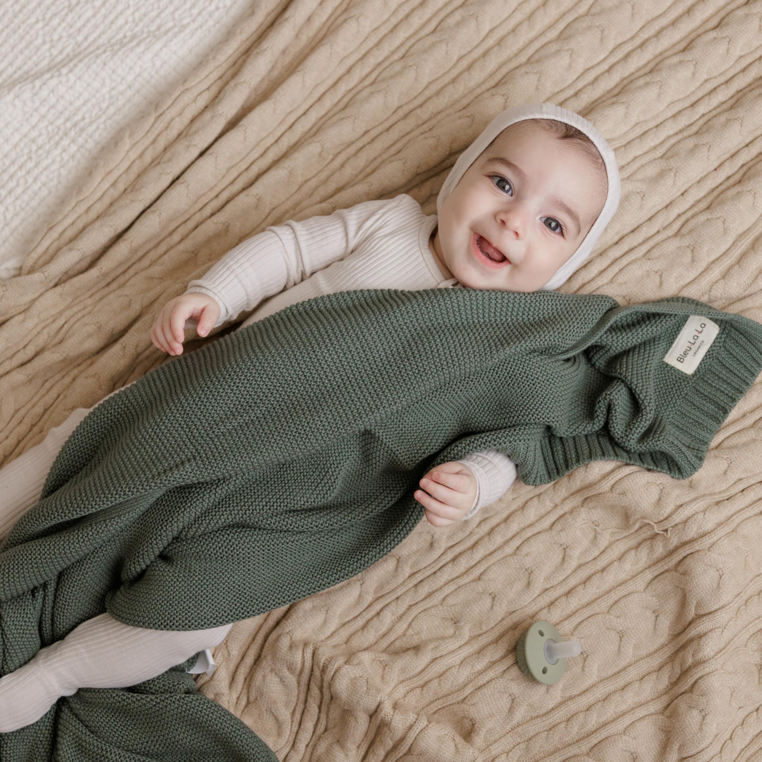 Bleu La La Heritage Knit Blanket features a timeless design for nursery décor.