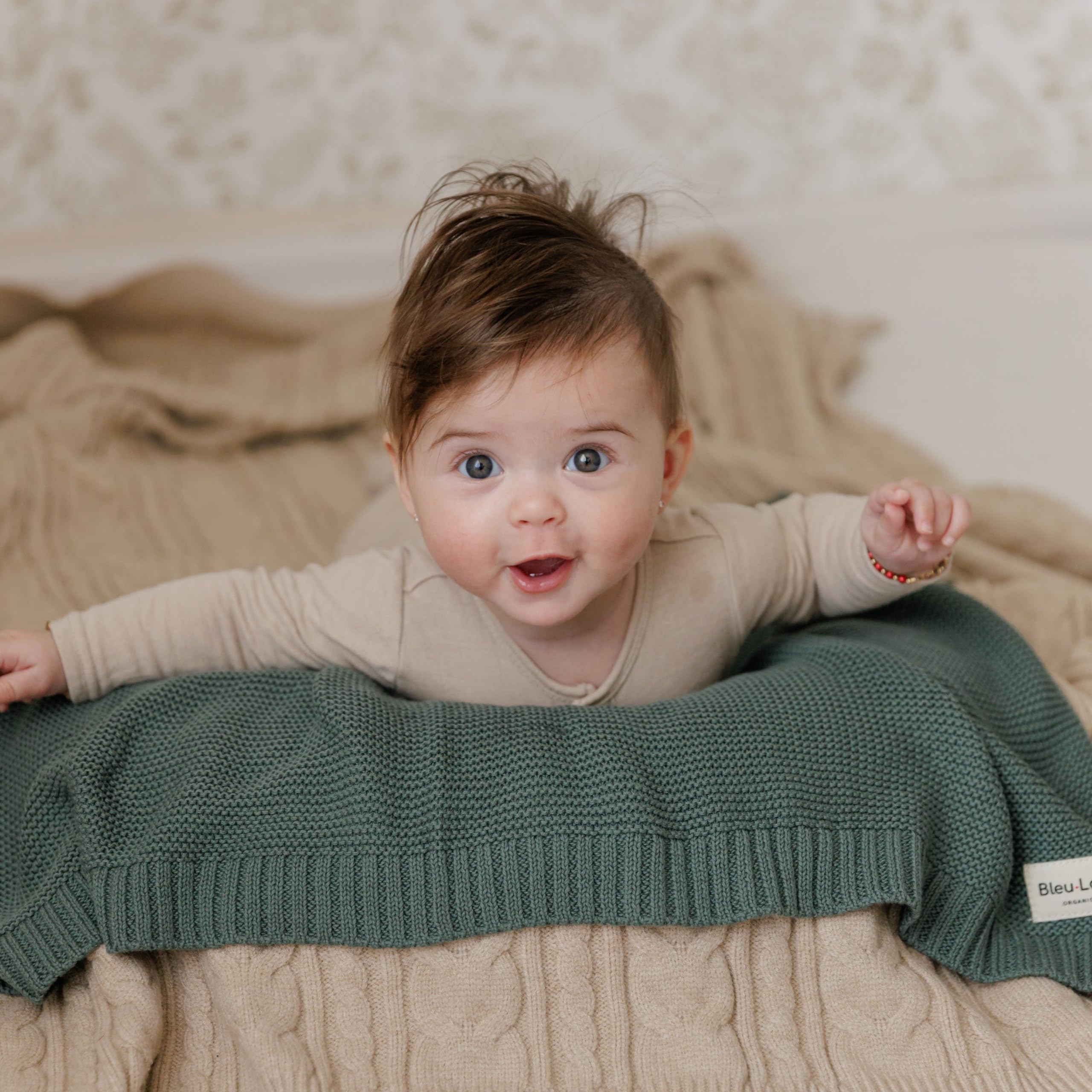 Bleu La La Heritage Knit Baby Blanket durable after washes, maintains softness.
