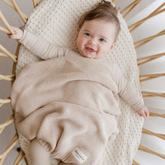 Bleu La La Heritage Knit Blanket ideal for swaddling and cuddling up to 2 years.