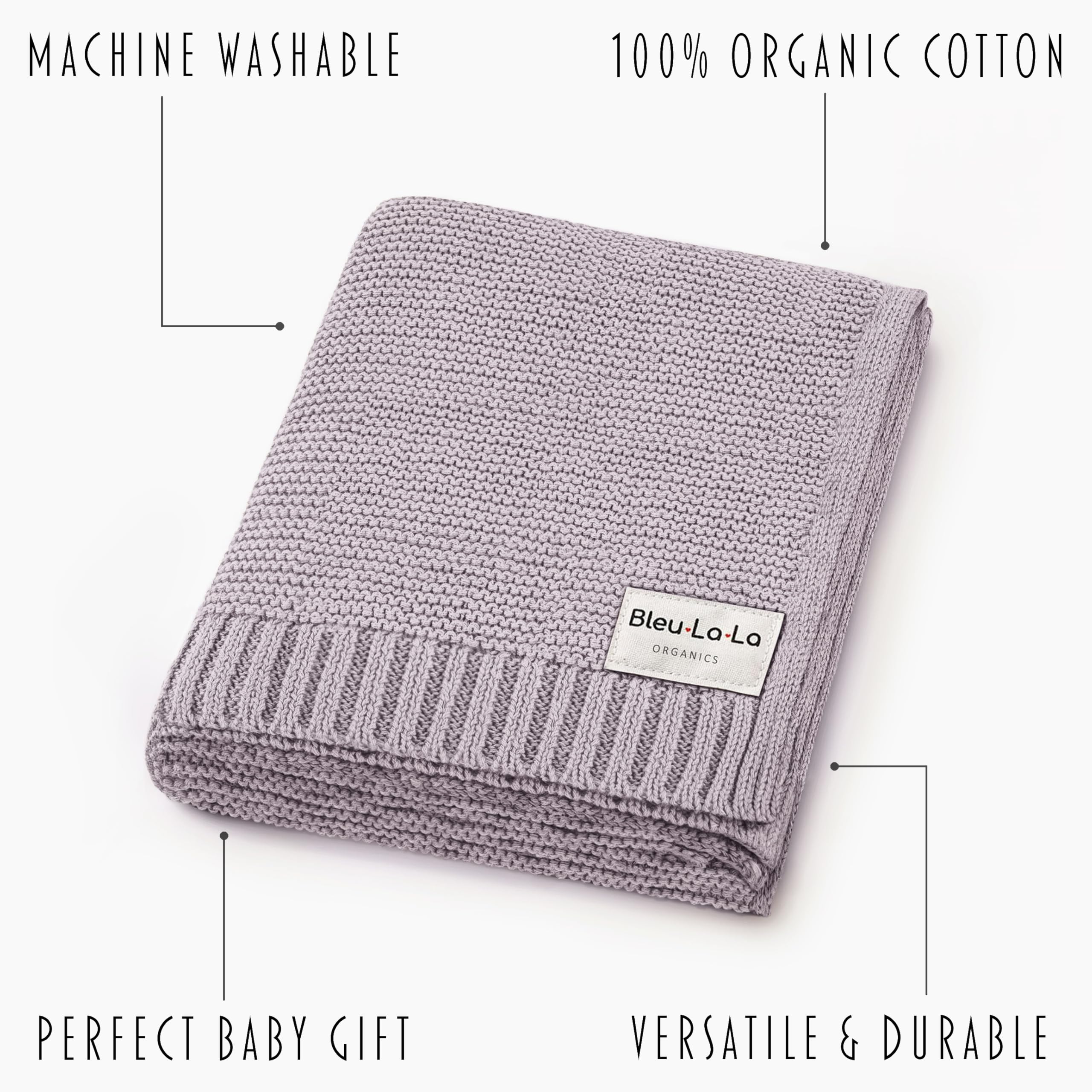 Bleu La La heritage knit blanket in a nursery highlights timeless design.