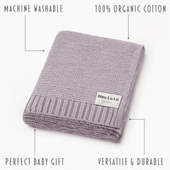 Bleu La La heritage knit blanket in a nursery highlights timeless design.