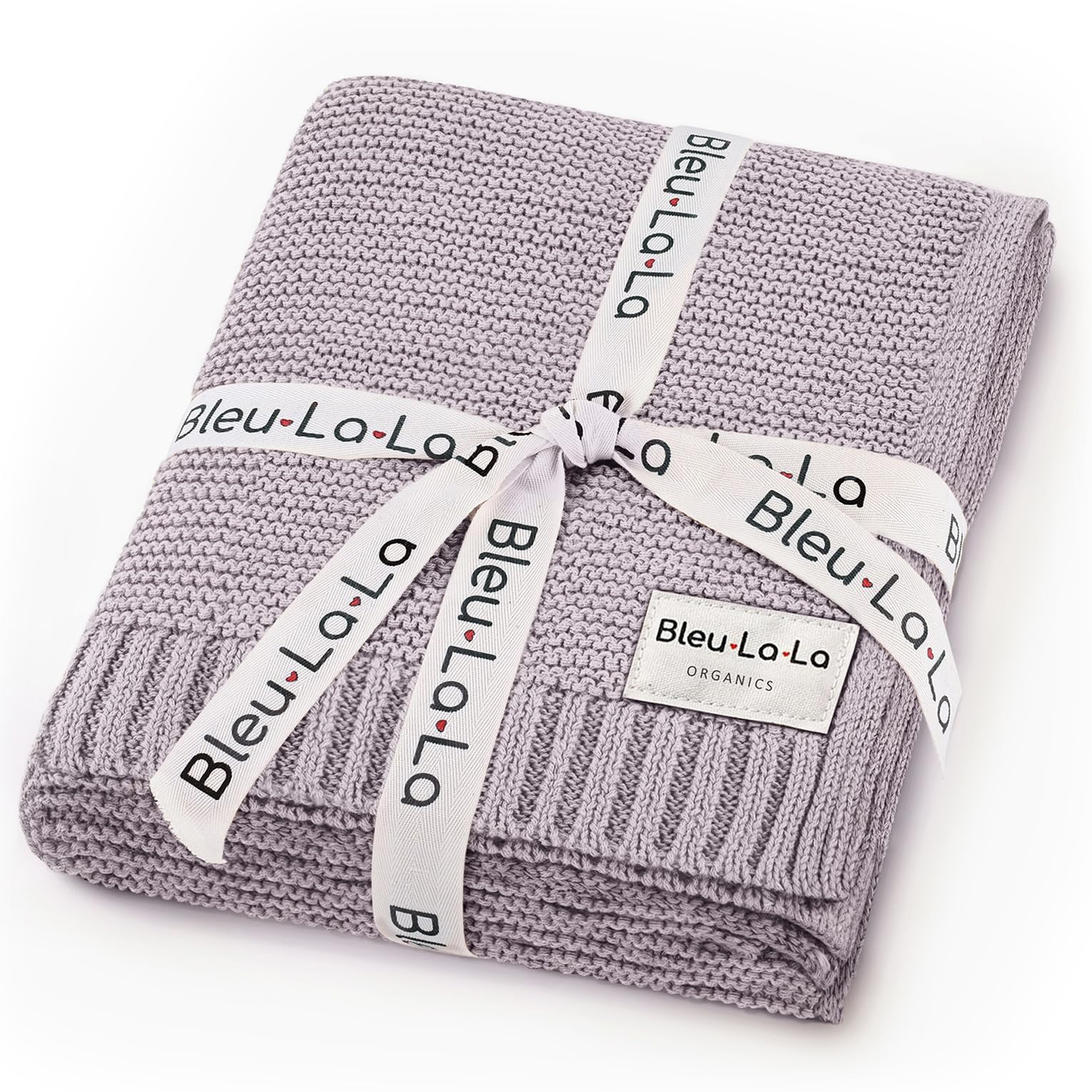 Bleu La La Heritage Knit swaddle blanket closeup shows soft cotton texture for gentle skin.