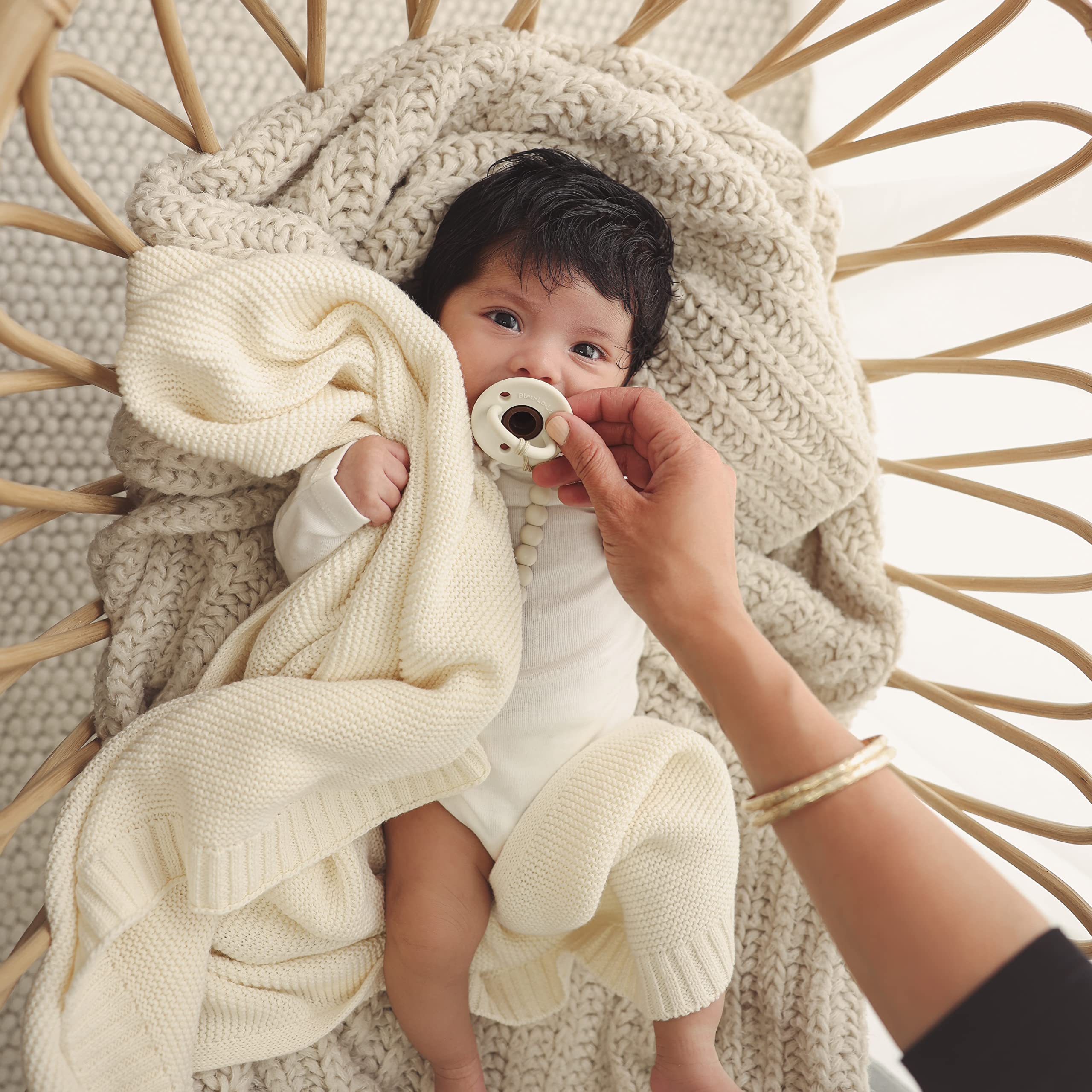 Bleu La La swaddle blanket in stroller-ready denim blue for on-the-go warmth.