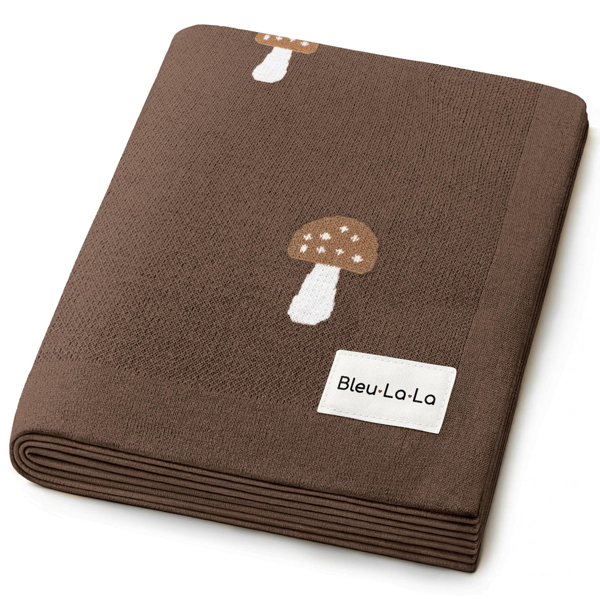 Bleu La La knit baby blanket mushroom mocha fabric close-up shows buttery-soft cotton for newborn comfort.