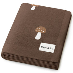 Bleu La La knit baby blanket mushroom mocha fabric close-up shows buttery-soft cotton for newborn comfort.