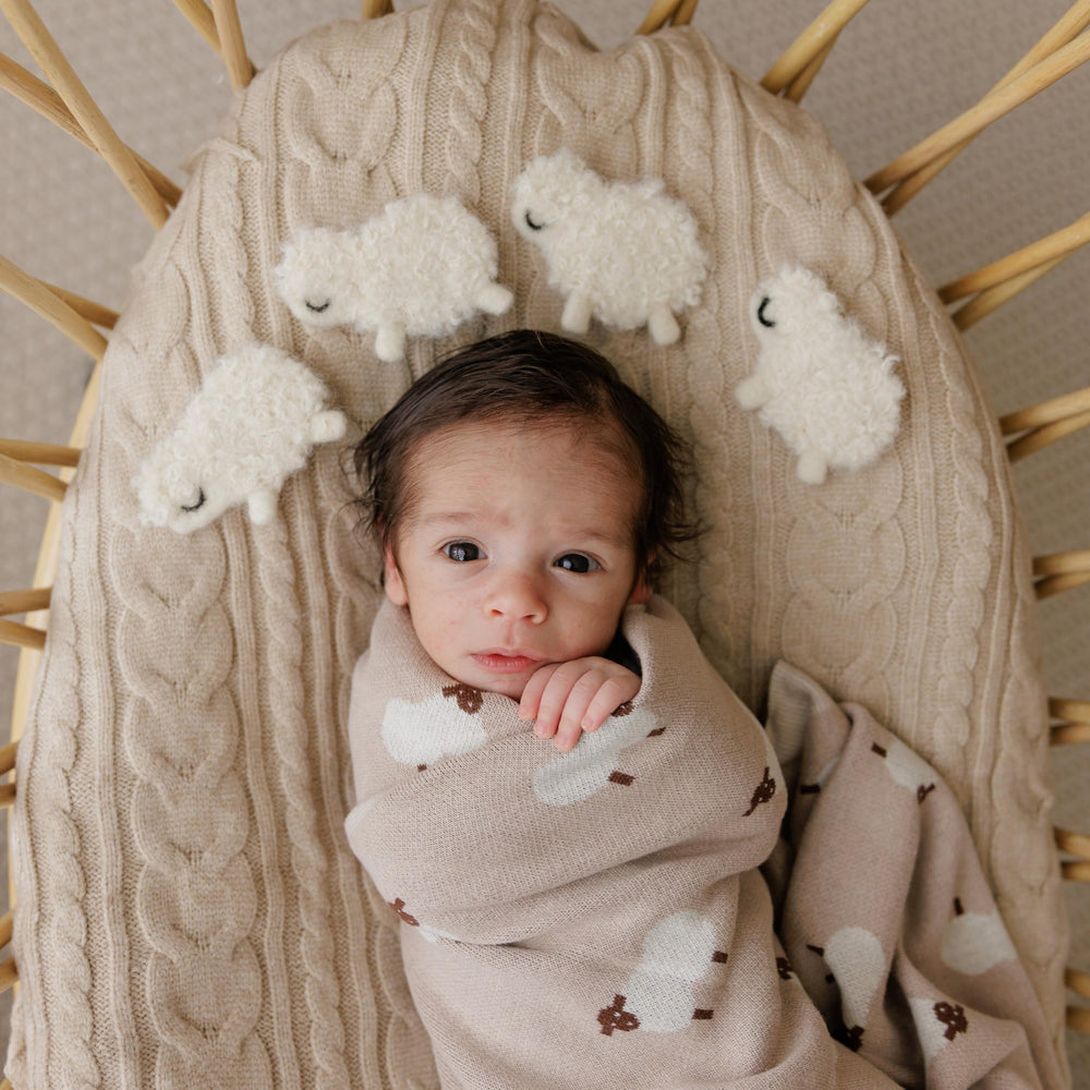Bleu La La 100 percent cotton swaddle blanket highlights breathable softness and easy care