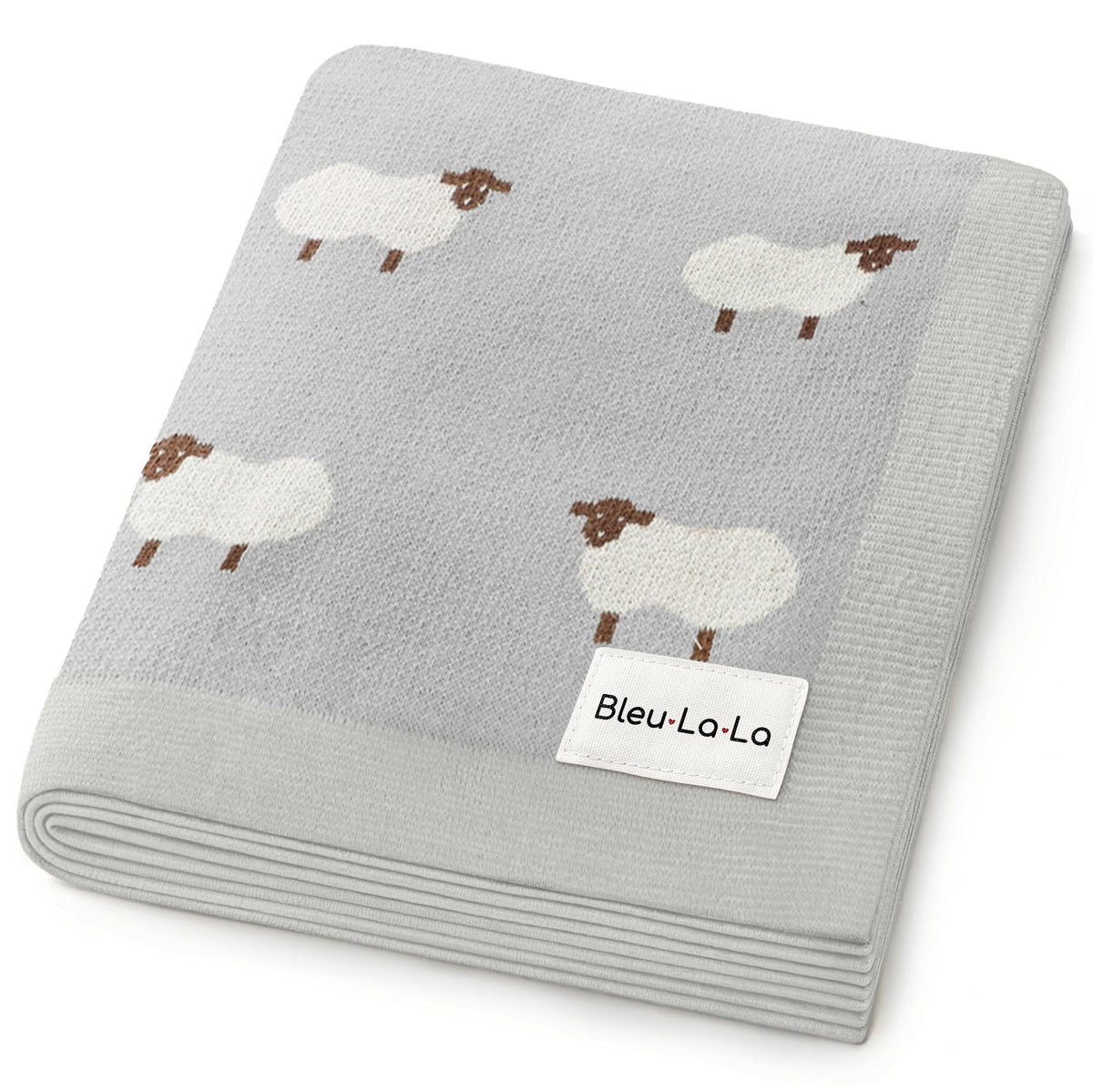 Bleu La La knit baby swaddle sheep grey closeup shows ultra soft cotton comfort