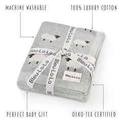 Bleu La La knit baby swaddle closeup demonstrates breathable lightweight fabric for all season comfort