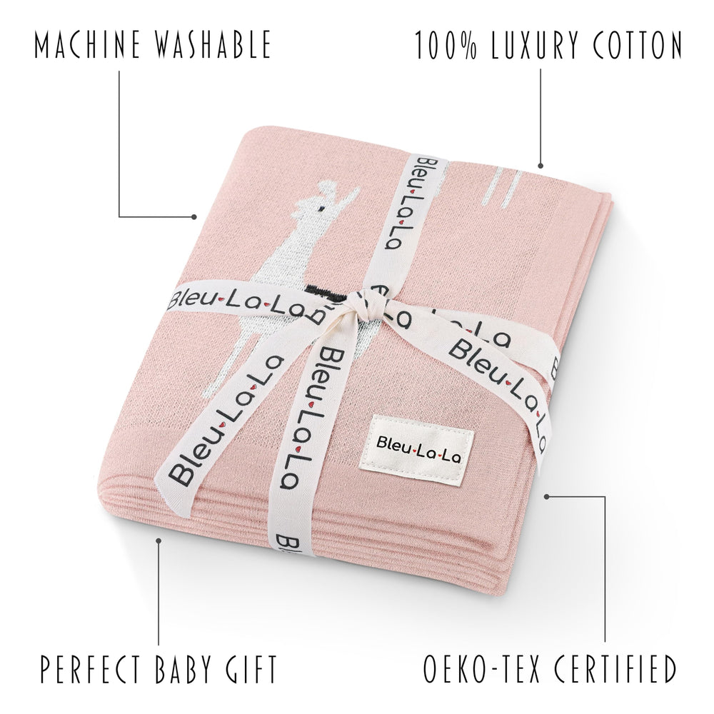 Bleu La La llama pink nursery decor blanket adds cozy style and comfort to nurseries