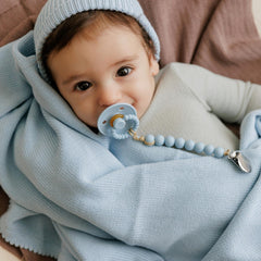 Bleu La La Luladream pacifier ash blue nipple with soft teething handle supports calm infant.