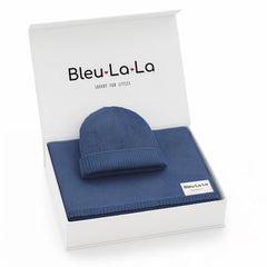 Bleu La La Luxe blanket in denim blue, ultra-soft knit for delicate newborn skin.