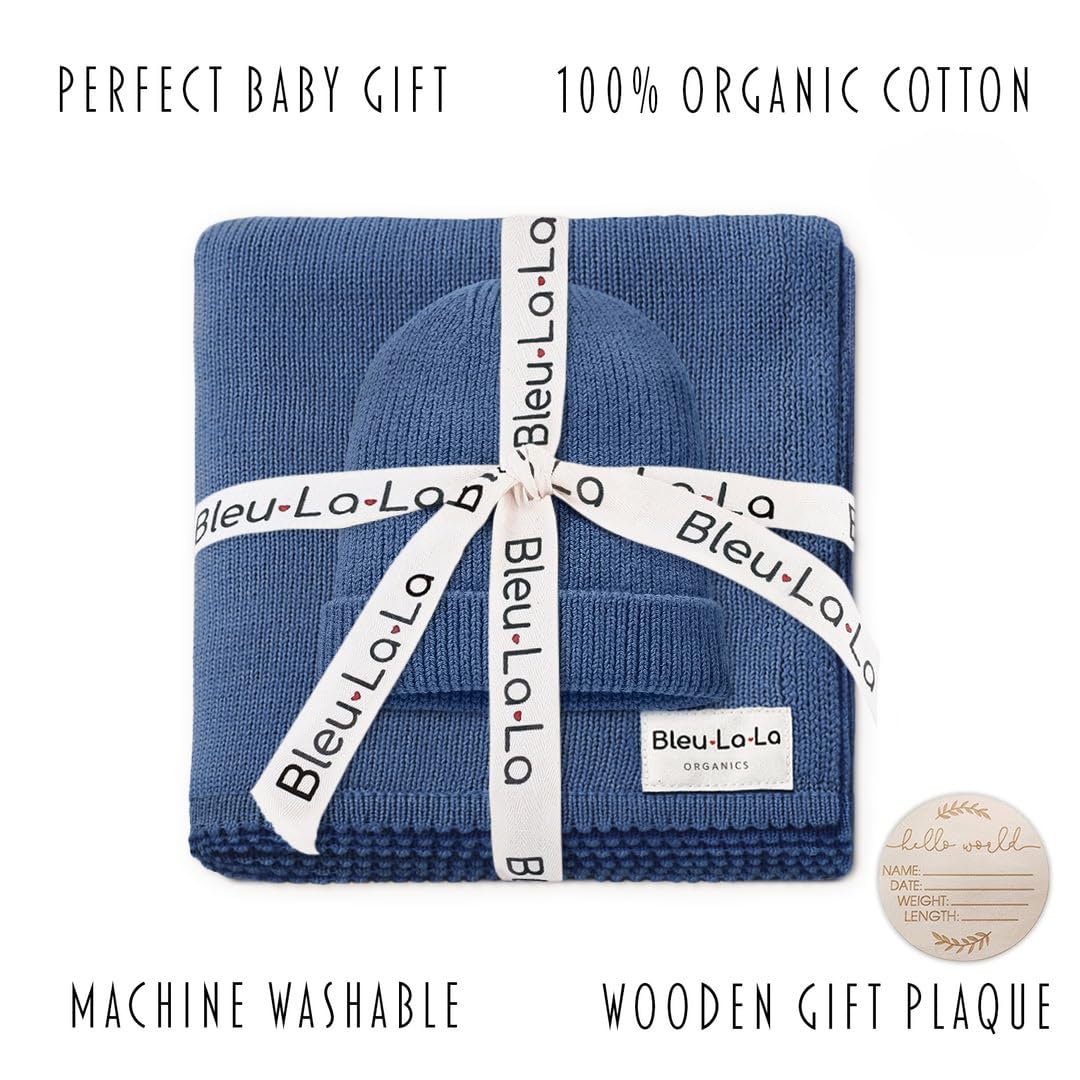 Bleu La La Luxe denim blue gift box, ready to gift at baby showers.