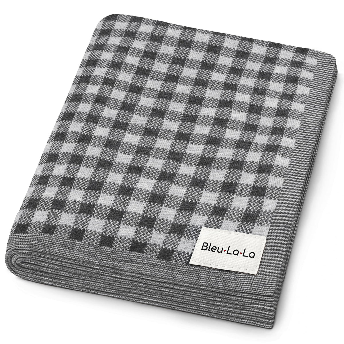 Bleu La La luxury knit plaid blanket in gray showing premium newborn softness