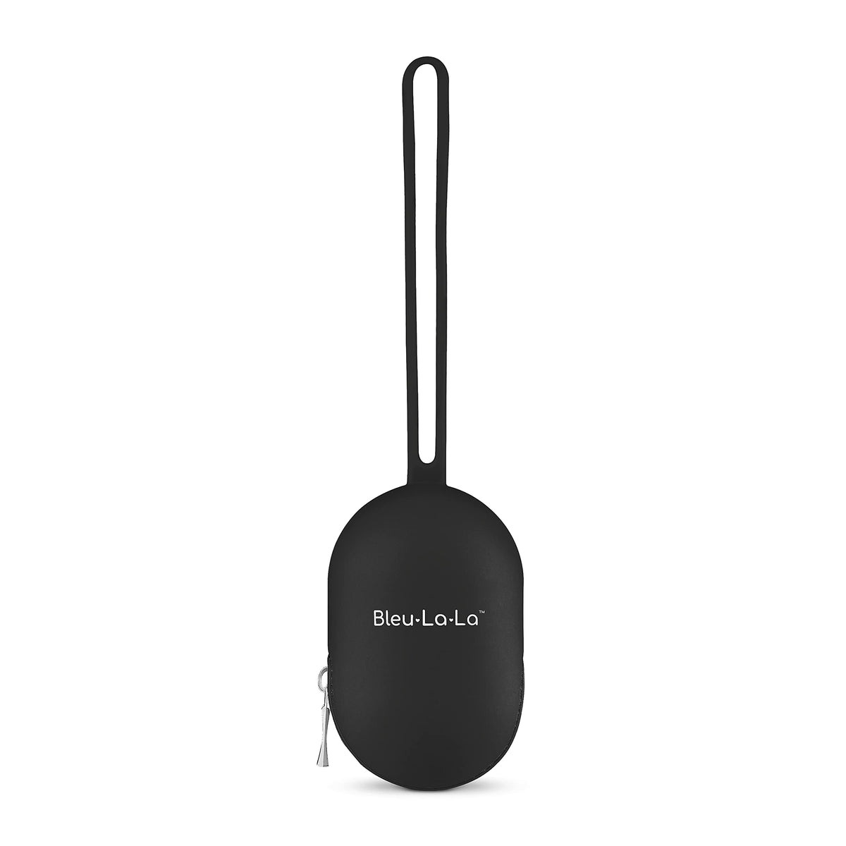 Bleu La La pacifier holder case black closeup shows durable silicone and secure zipper for on-the-go storage