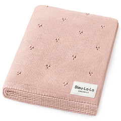 Bleu La La Pointelle Swaddle Ballet Slippers close-up; ultra-soft organic cotton for newborn coziness.