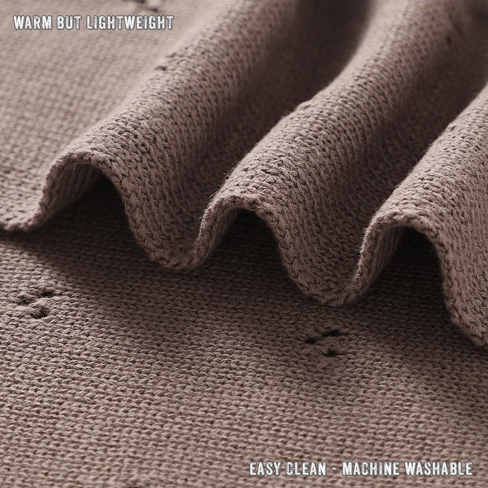 Bleu La La Pointelle Swaddle Mocha detail-knit closeup shows texture