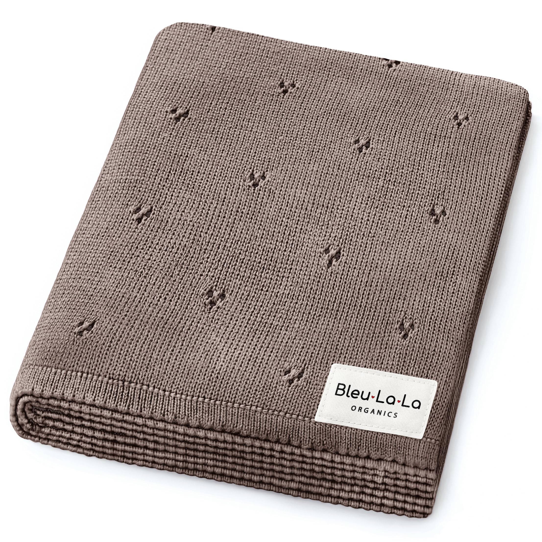 Bleu La La Pointelle Swaddle Mocha front view for newborn cuddling