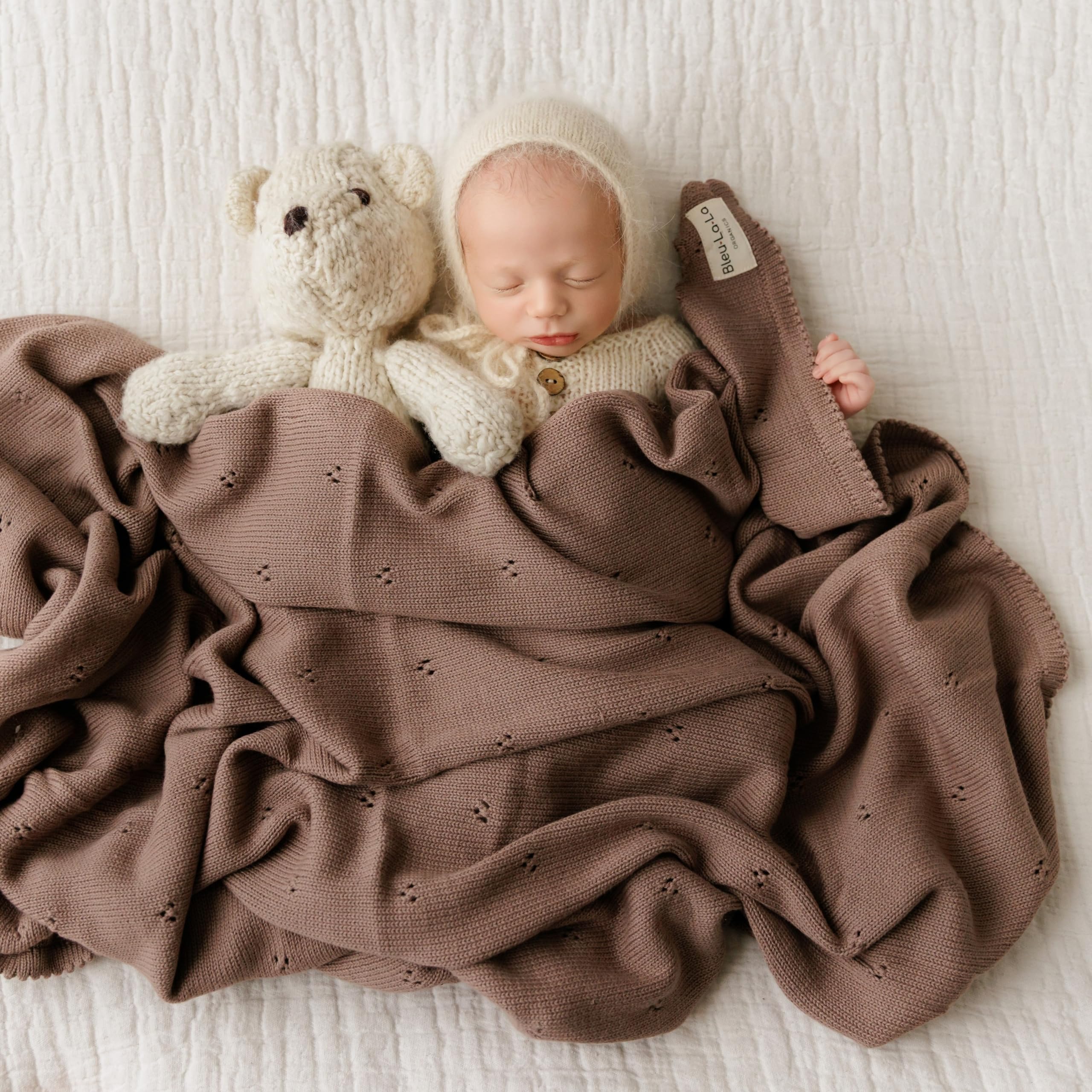 Bleu La La Pointelle Swaddle Mocha in-stroller setup for on-the-go comfort