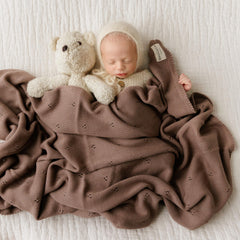 Bleu La La Pointelle Swaddle Mocha in-stroller setup for on-the-go comfort