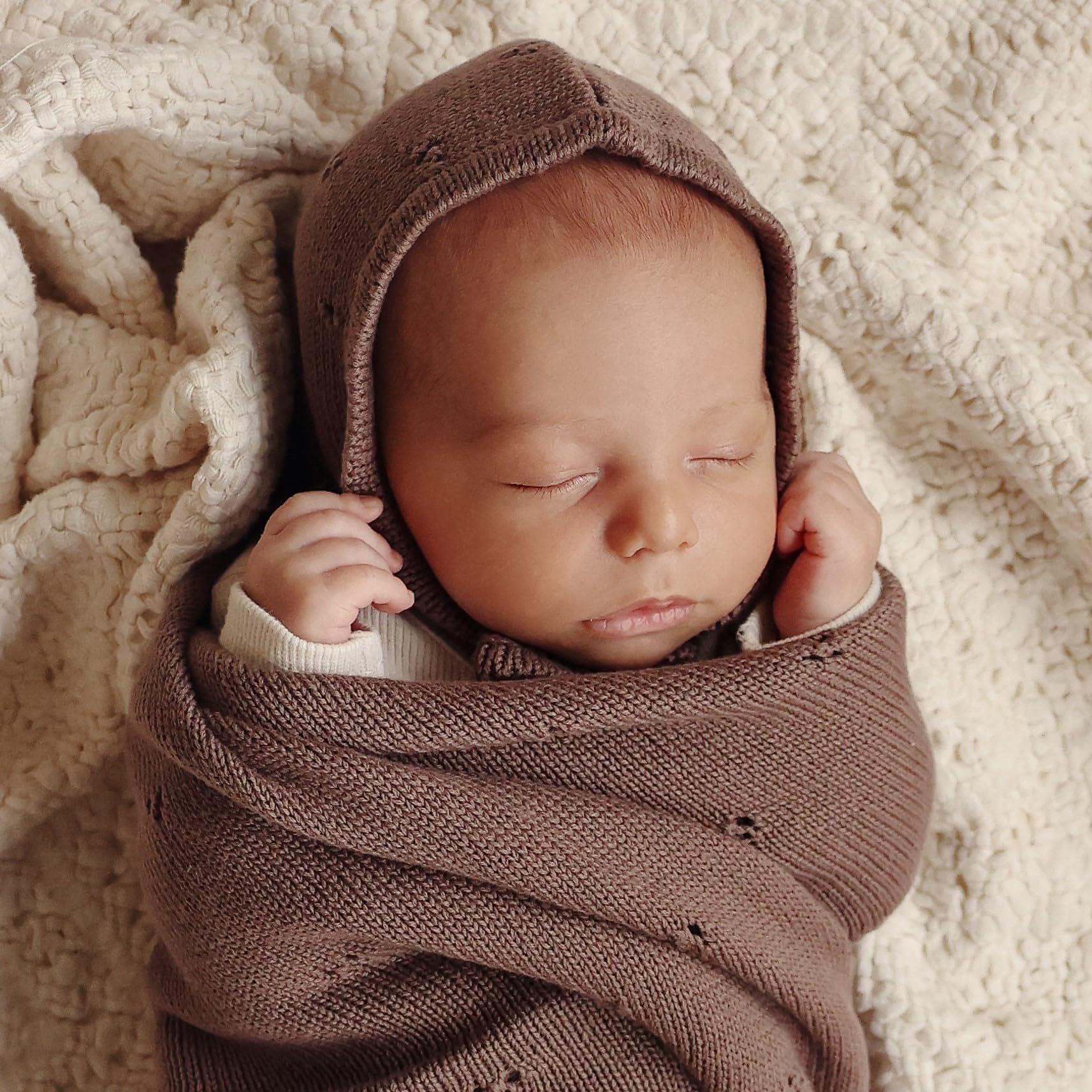 Bleu La La Pointelle Swaddle Packaging; gift-ready with monogrammed ribbon.