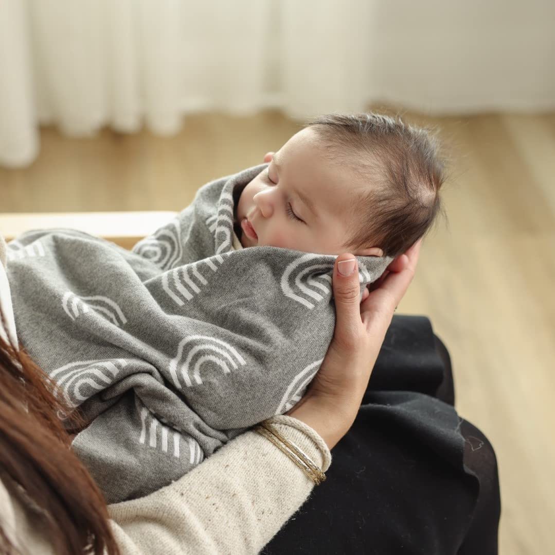 Bleu La La Rainbow Grey receiving blanket folded showcases timeless, gender-neutral design for any nursery.