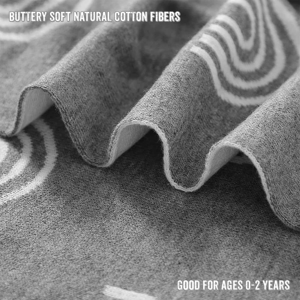 Bleu La La Rainbow Grey receiving blanket gift-wrapped suggests a thoughtful shower or registry present.