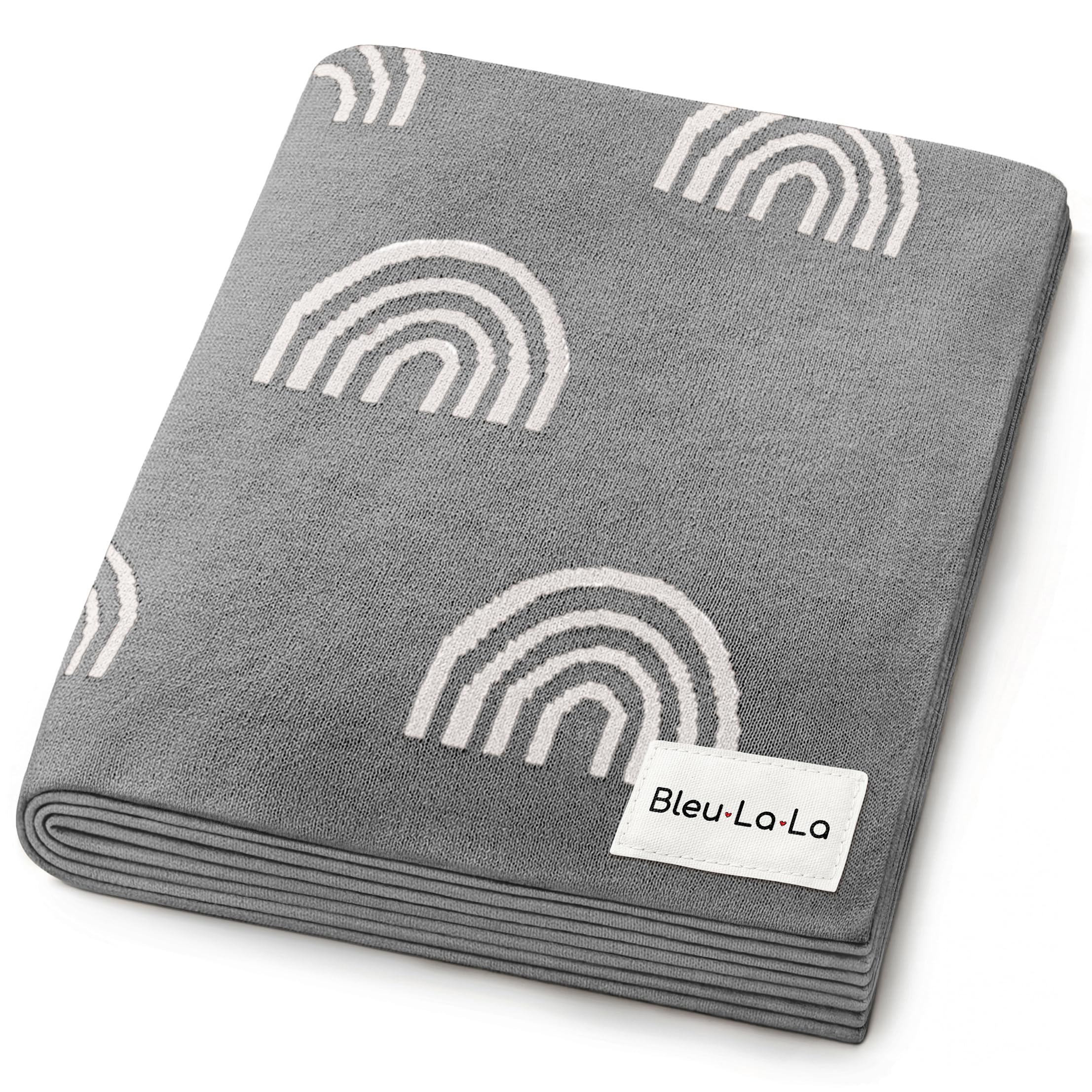 Bleu La La Rainbow Grey receiving blanket texture closeup highlights ultra-soft cotton touch for delicate skin.