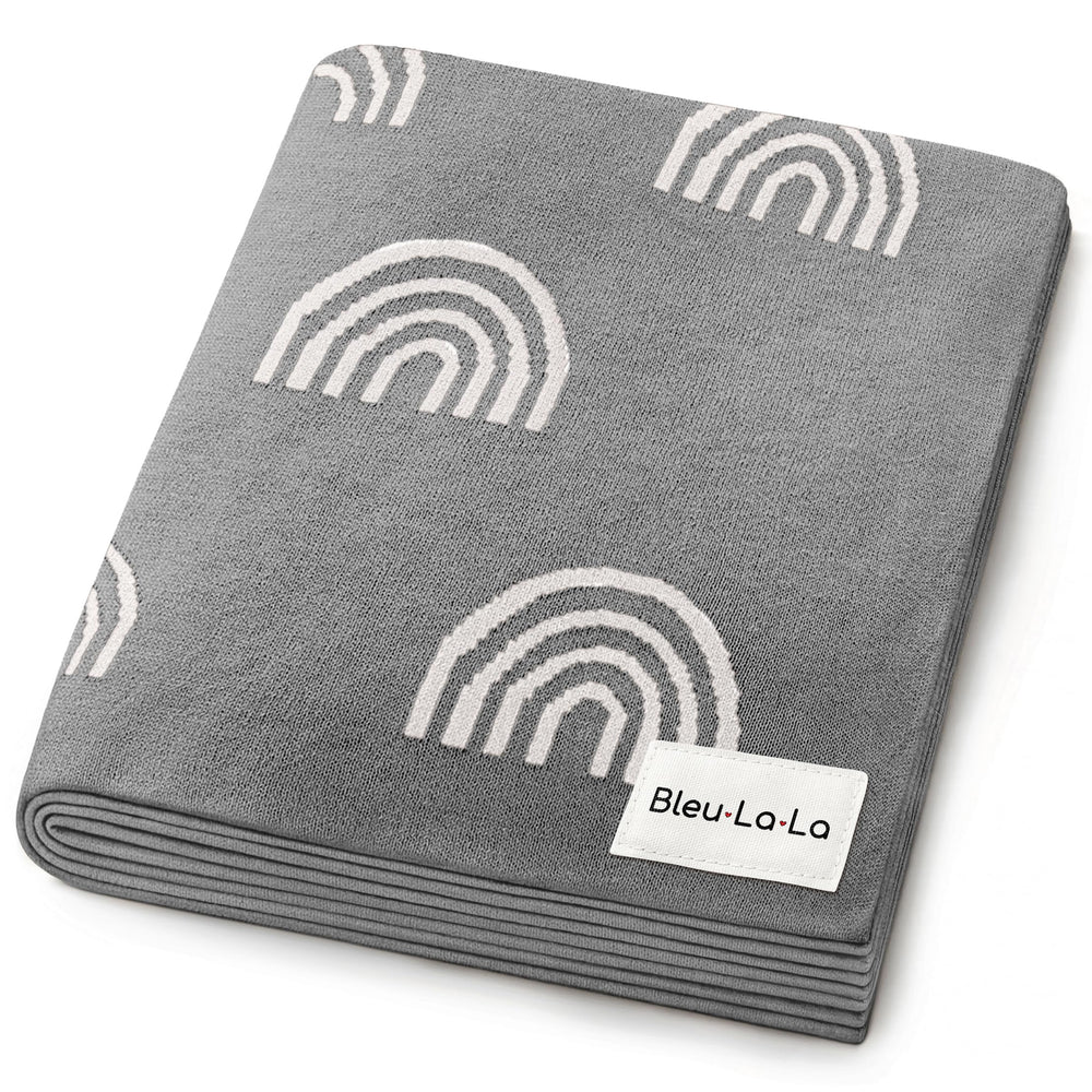 Bleu La La Rainbow Grey receiving blanket texture closeup highlights ultra-soft cotton touch for delicate skin.