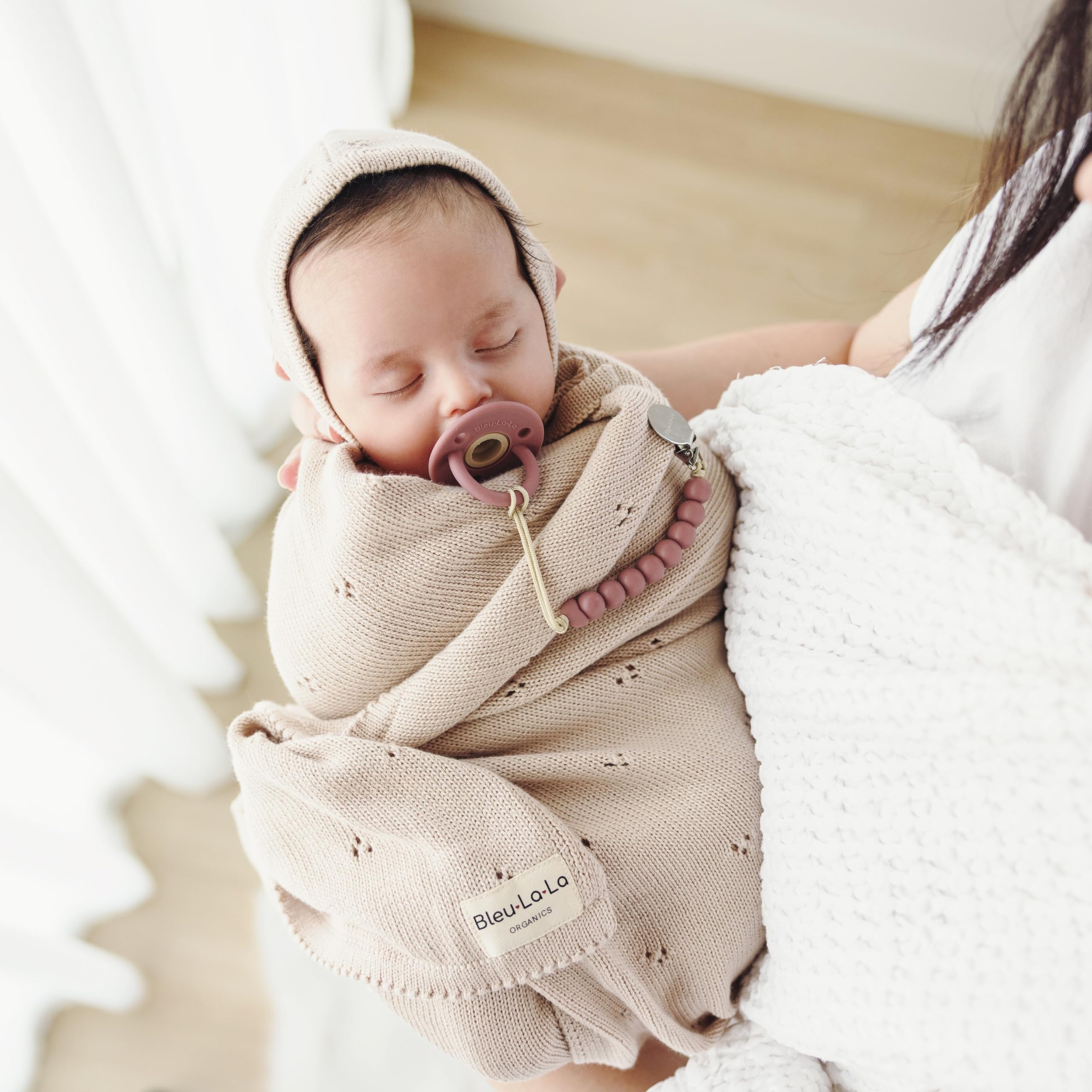 Bleu La La receiving blanket oatmeal folded shows compact size for travel-friendly snuggles