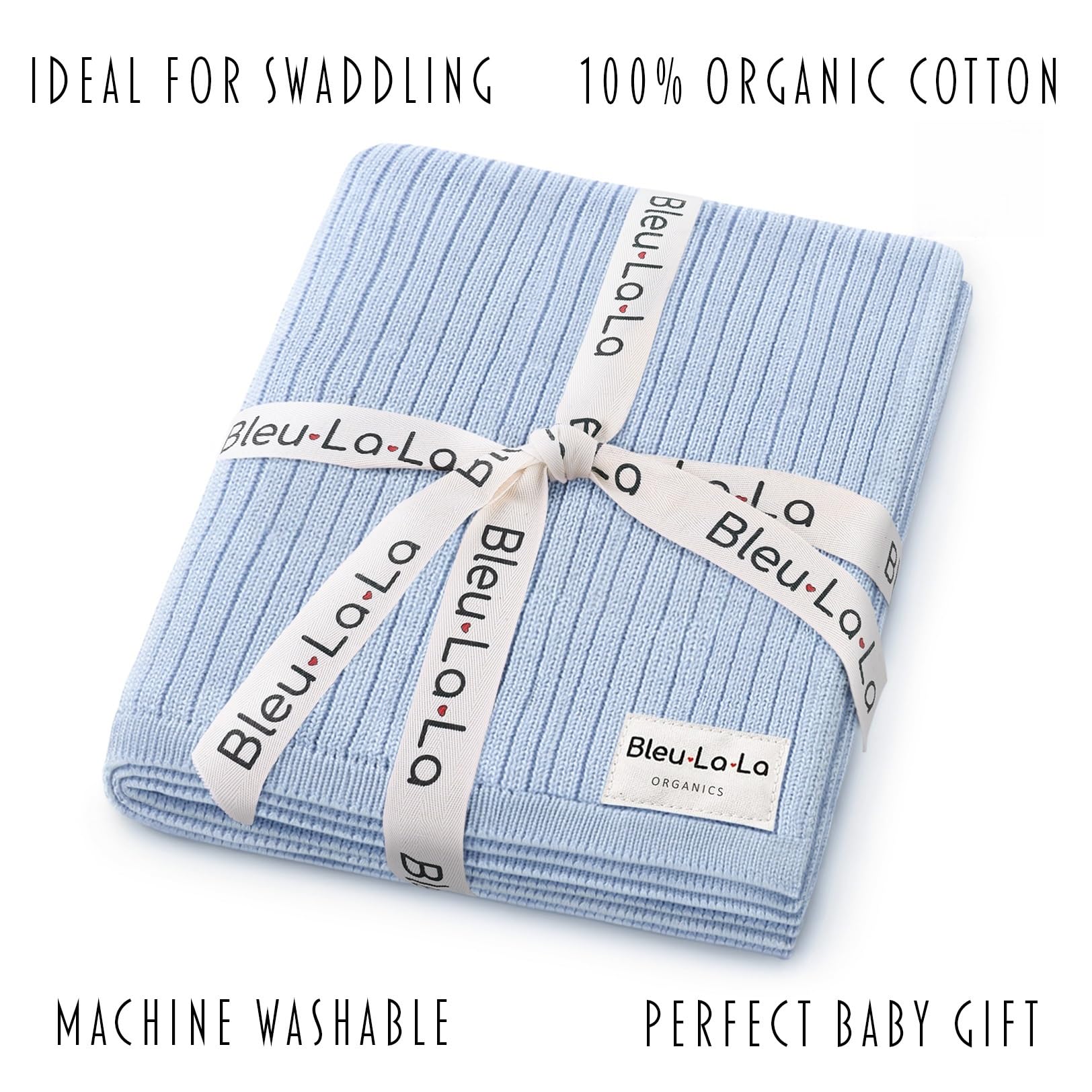 Bleu La La sky-blue swaddle blanket in stroller for on-the-go coziness