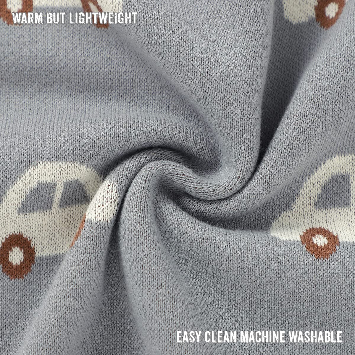Bleu La La swaddle Cars Grey detail edge highlights durable craftsmanship.