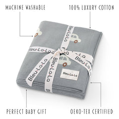 Bleu La La swaddle on stroller for convenient on-the-go wrapping.