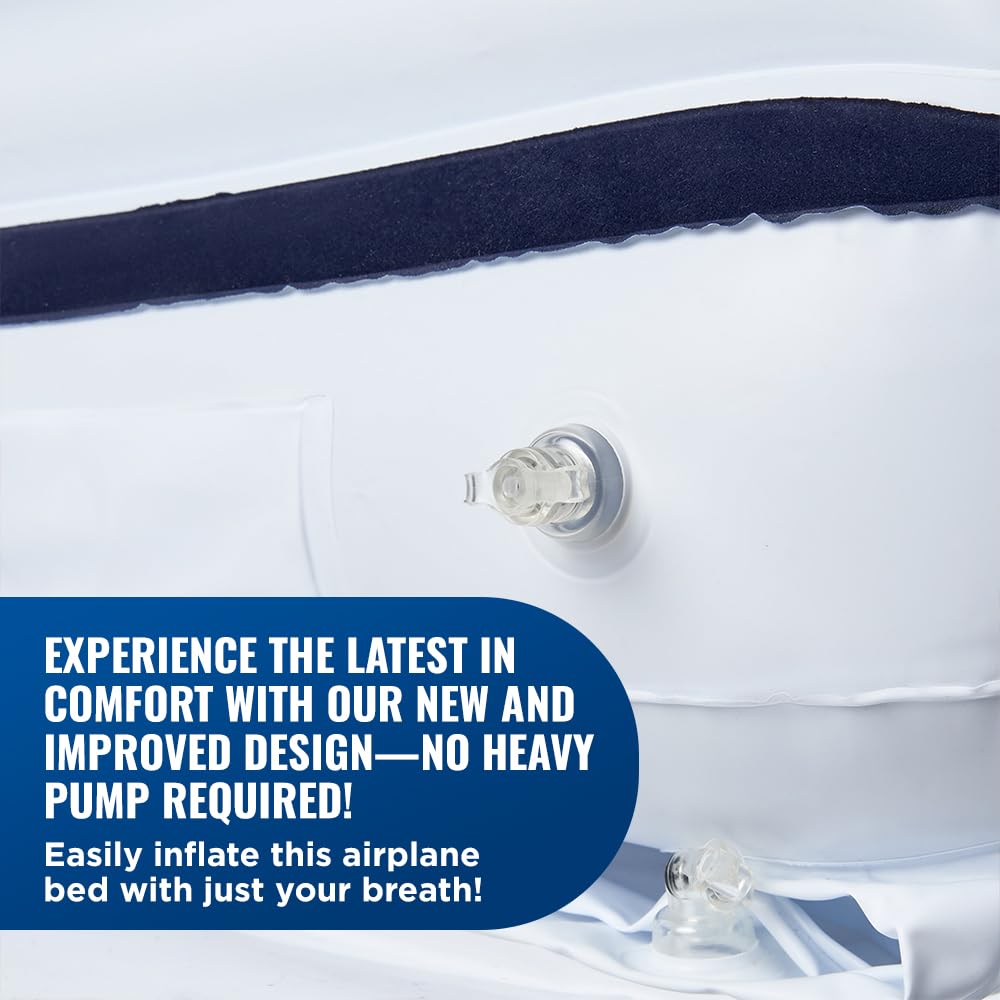 BLEU WHISK kids air mattress travel adapts to crowded aircraft seats for comfort.