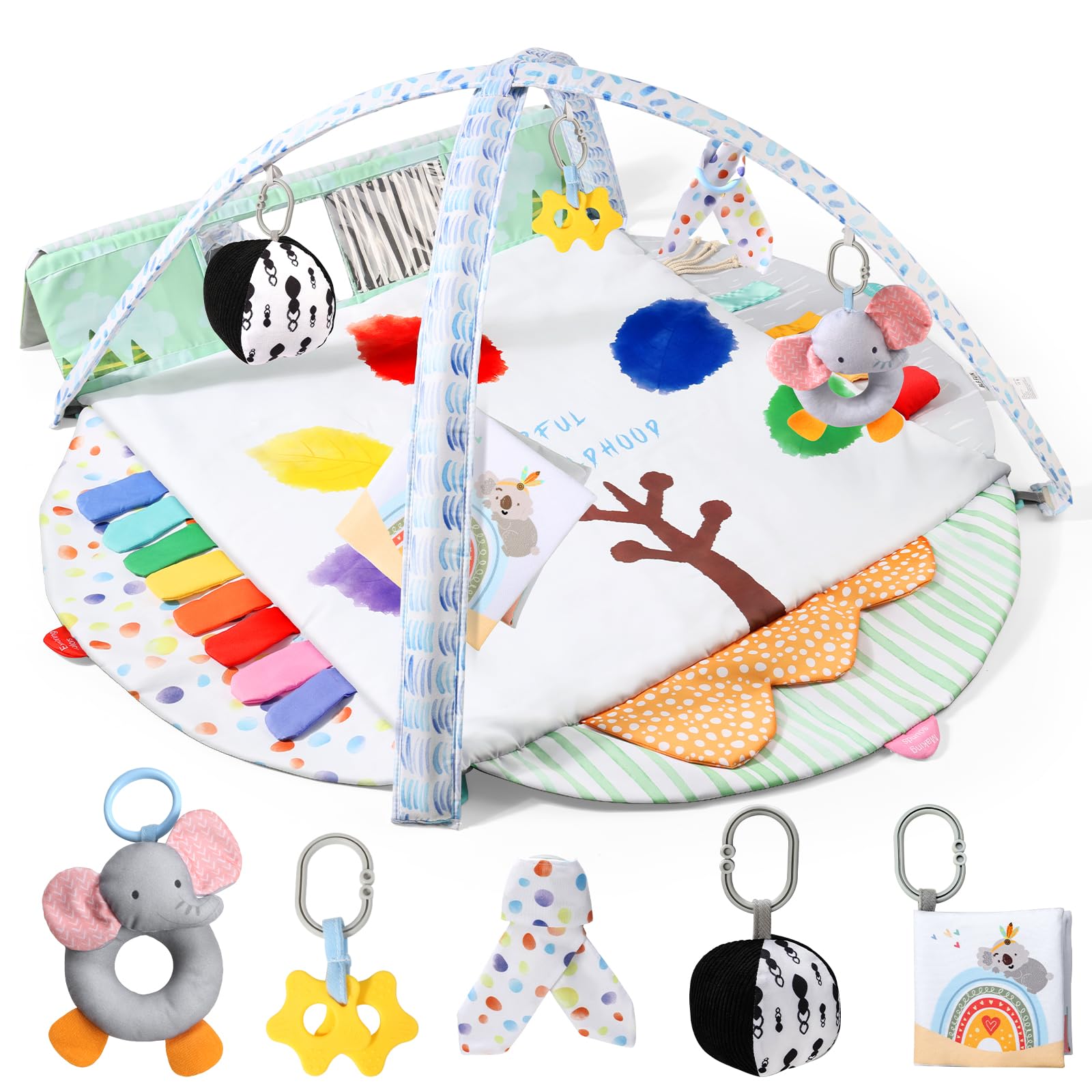BLF FUN Sensory Baby Play Mat set up as a cozy infant gym for exploring senses.