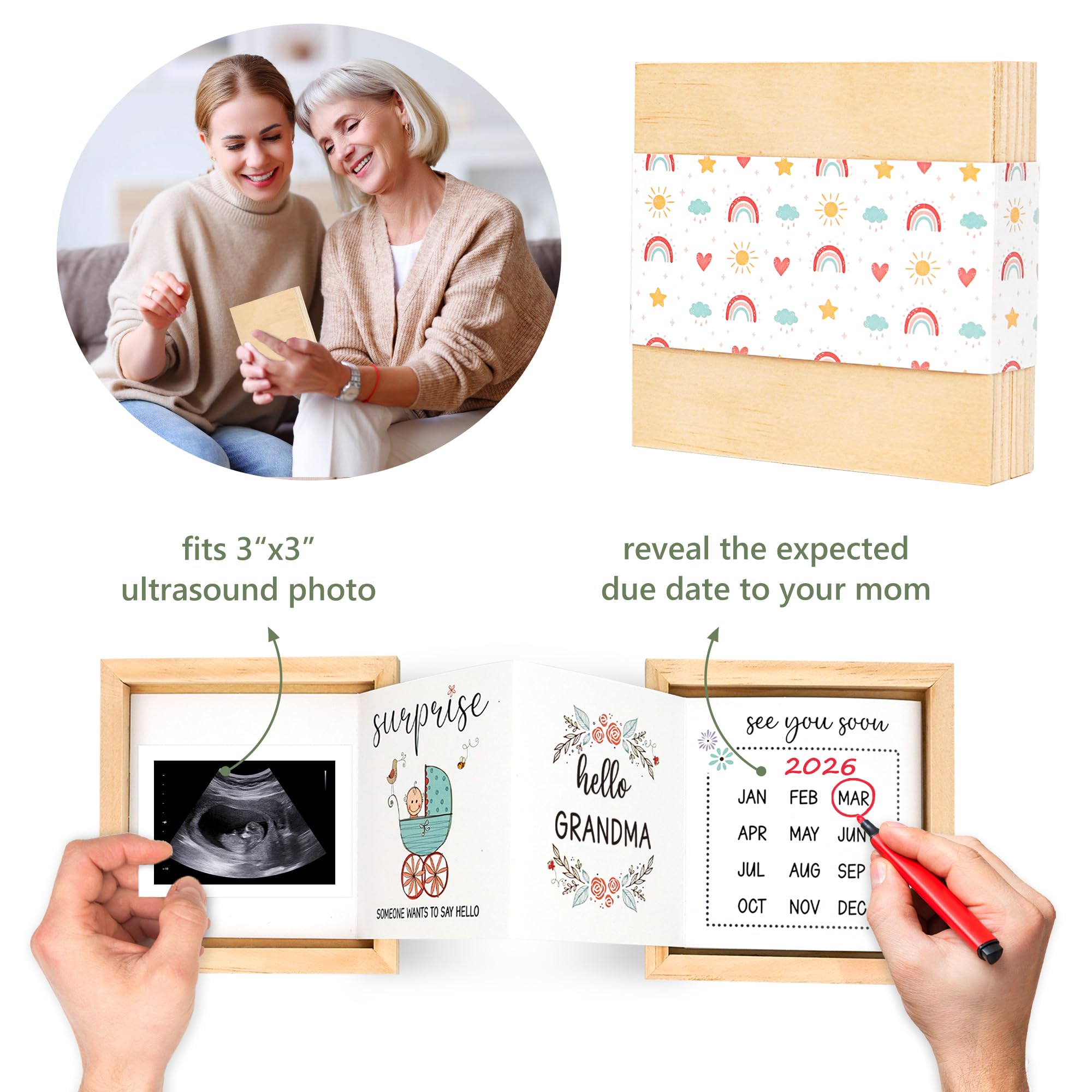 Blinking Stars pinewood keepsake box interior with folded notes for grandma-to-be memories.