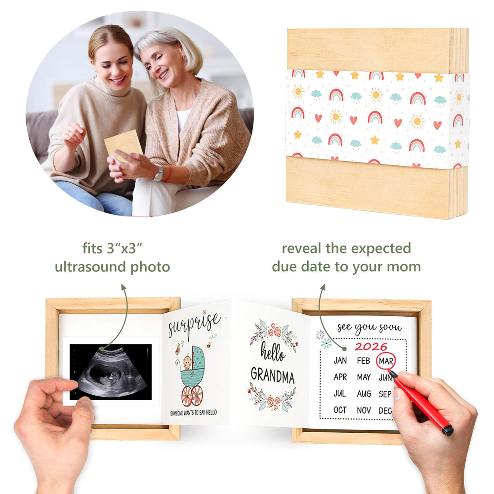 Blinking Stars pinewood keepsake box interior with folded notes for grandma-to-be memories.