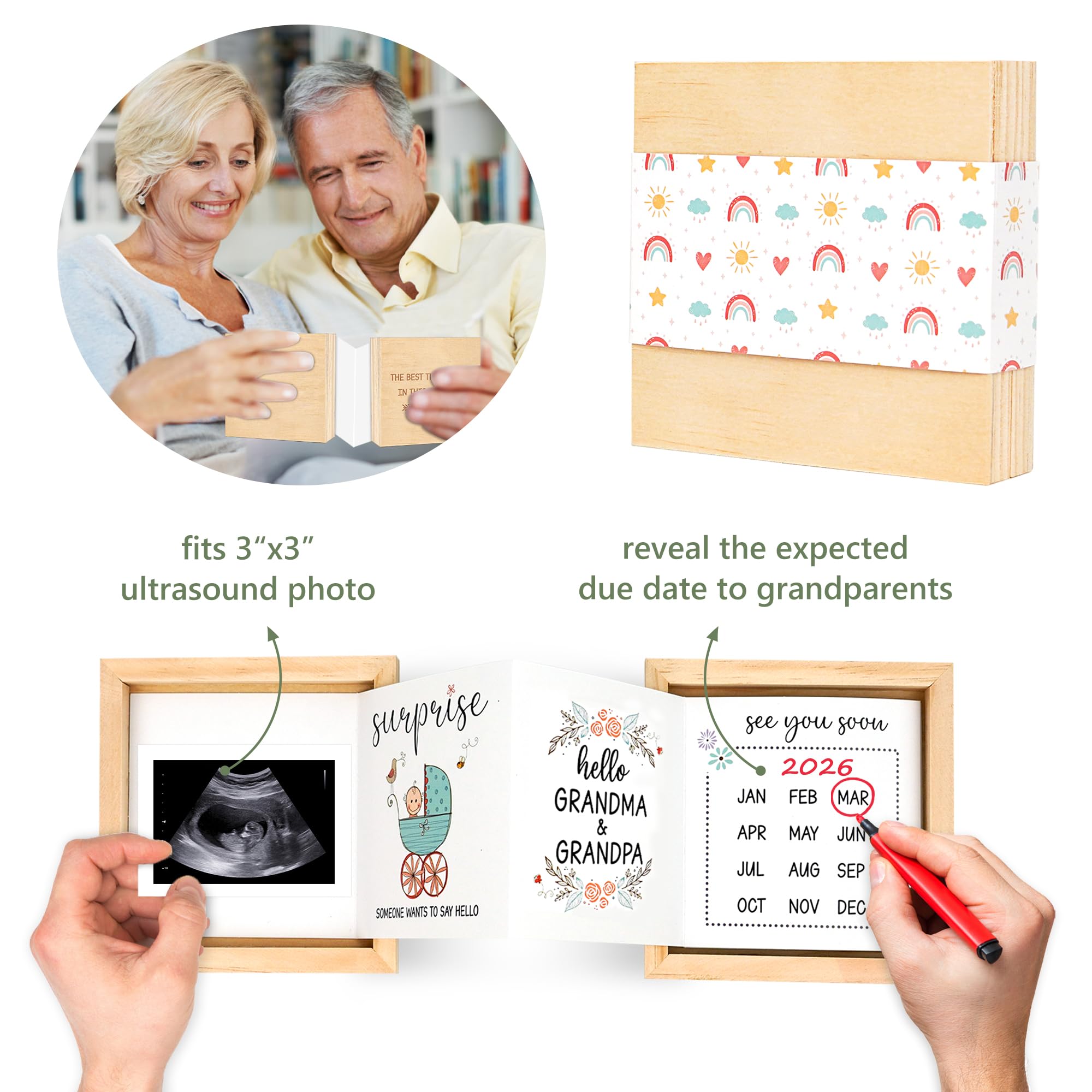 Blinking Stars rainbow sleeve adds a cheerful reveal moment for grandparents.
