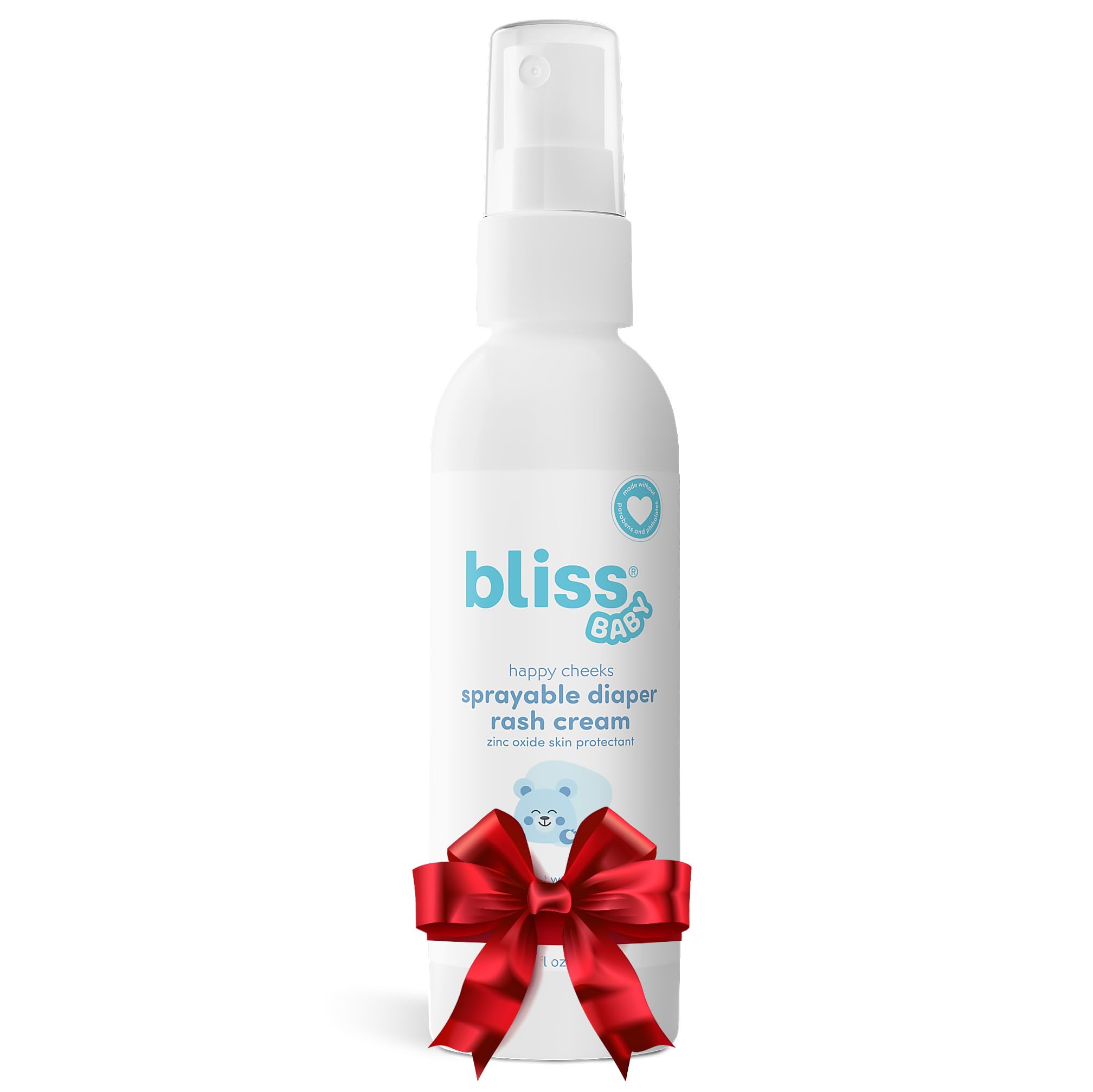 Bliss Baby diaper rash spray bottle shows mess-free application and fragrance-free formula.