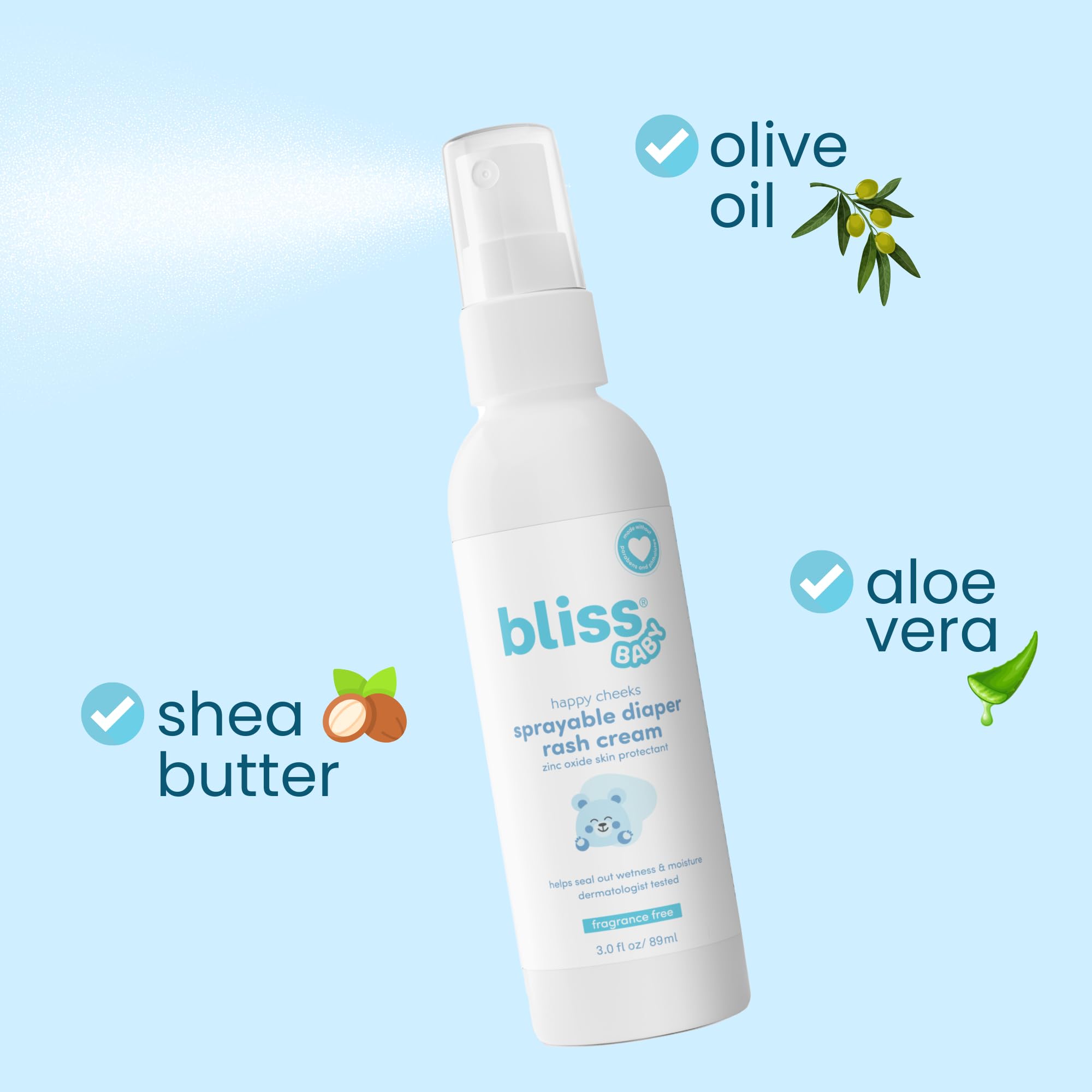 Bliss Baby spray travel-size bottle ready for on-the-go diaper changes.