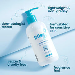 Bliss Baby Lotion texture closeup showing light, non-greasy moisture