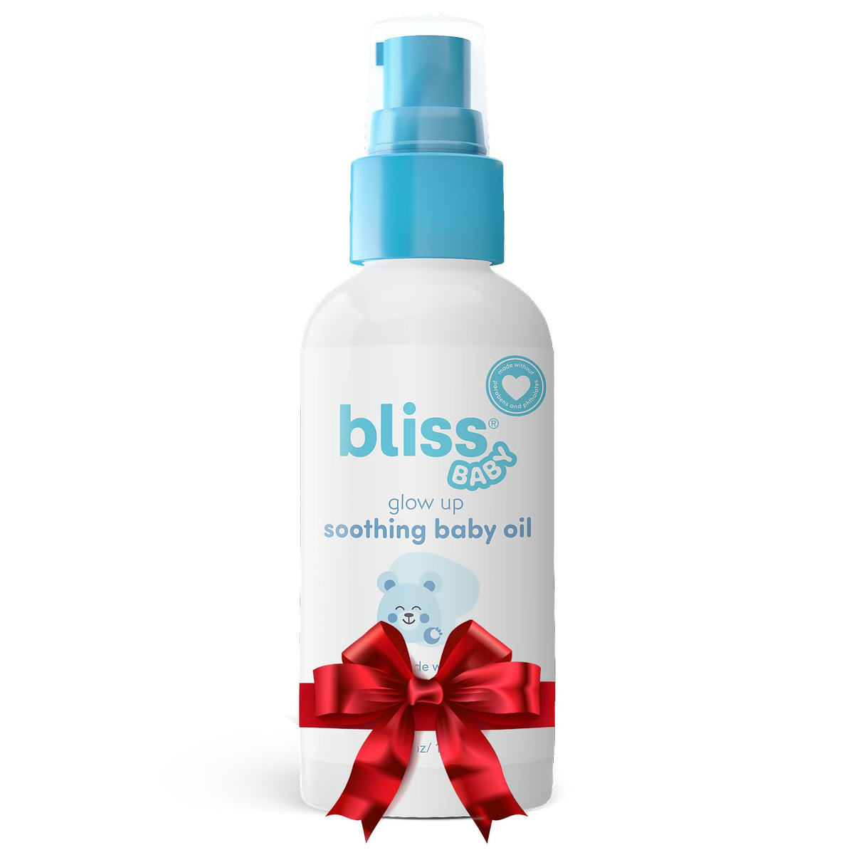 Bliss Baby Oil bottle front view; unscented formula ideal for gentle baby massage.