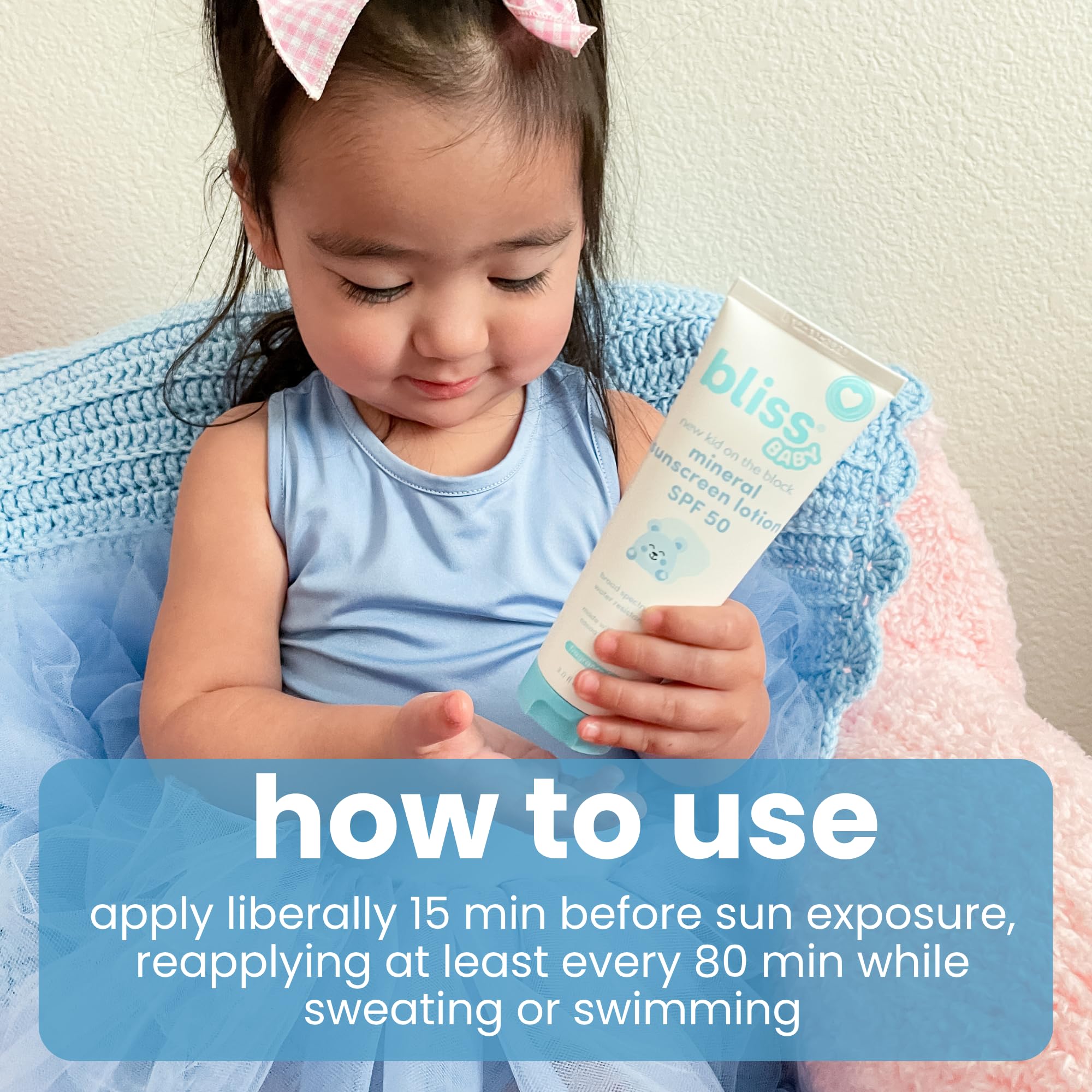 Fragrance-free Bliss Baby Sunscreen formula highlights gentle ingredients