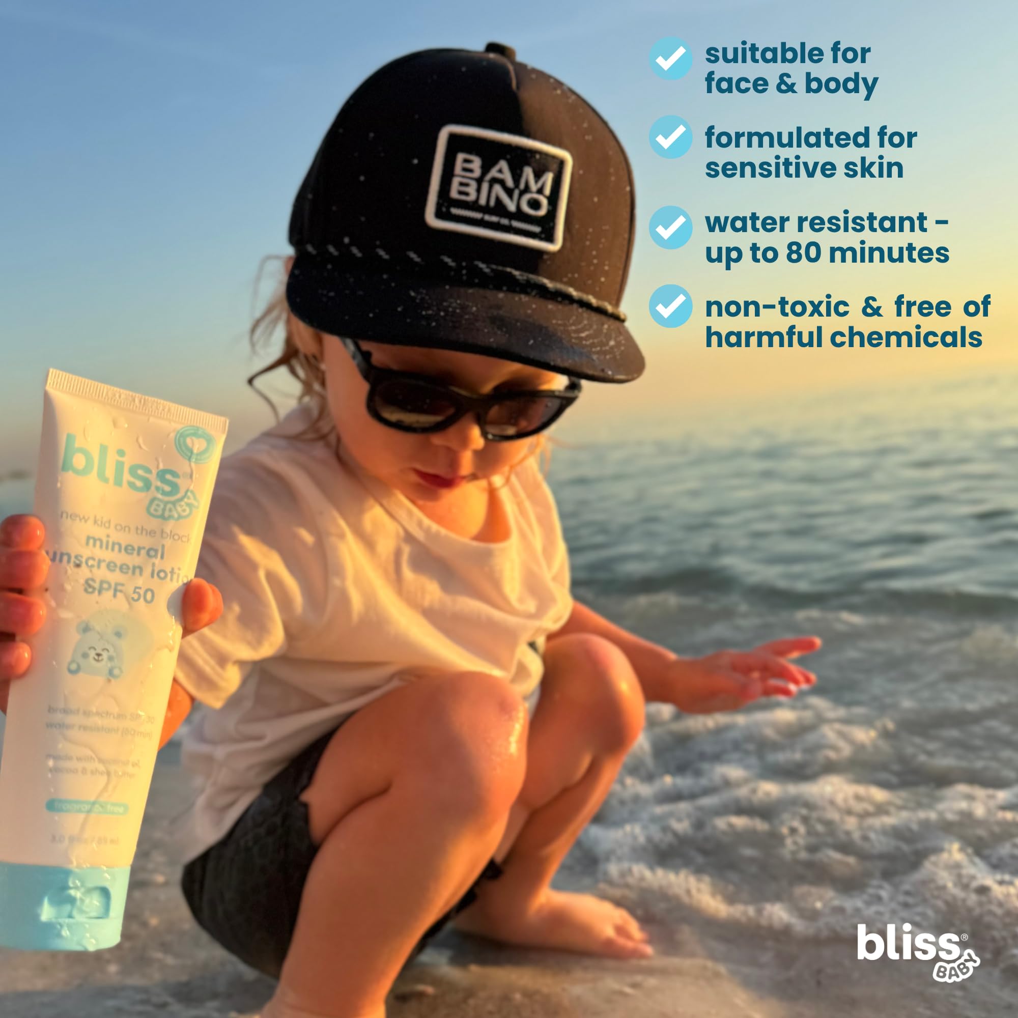 Close-up of Bliss Baby Sunscreen texture with non-greasy finish