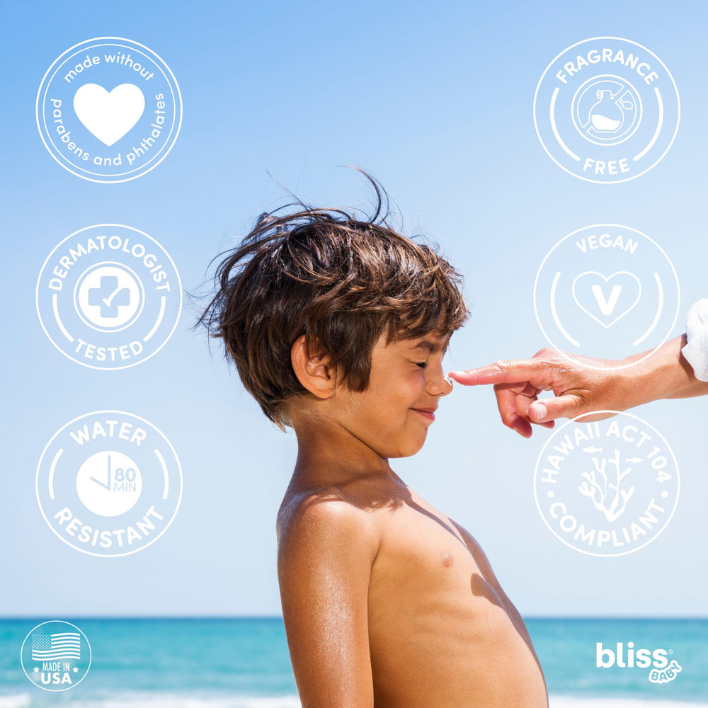 Bliss Baby Sunscreen travel-size compact fits in a diaper bag for on-the-go protection.